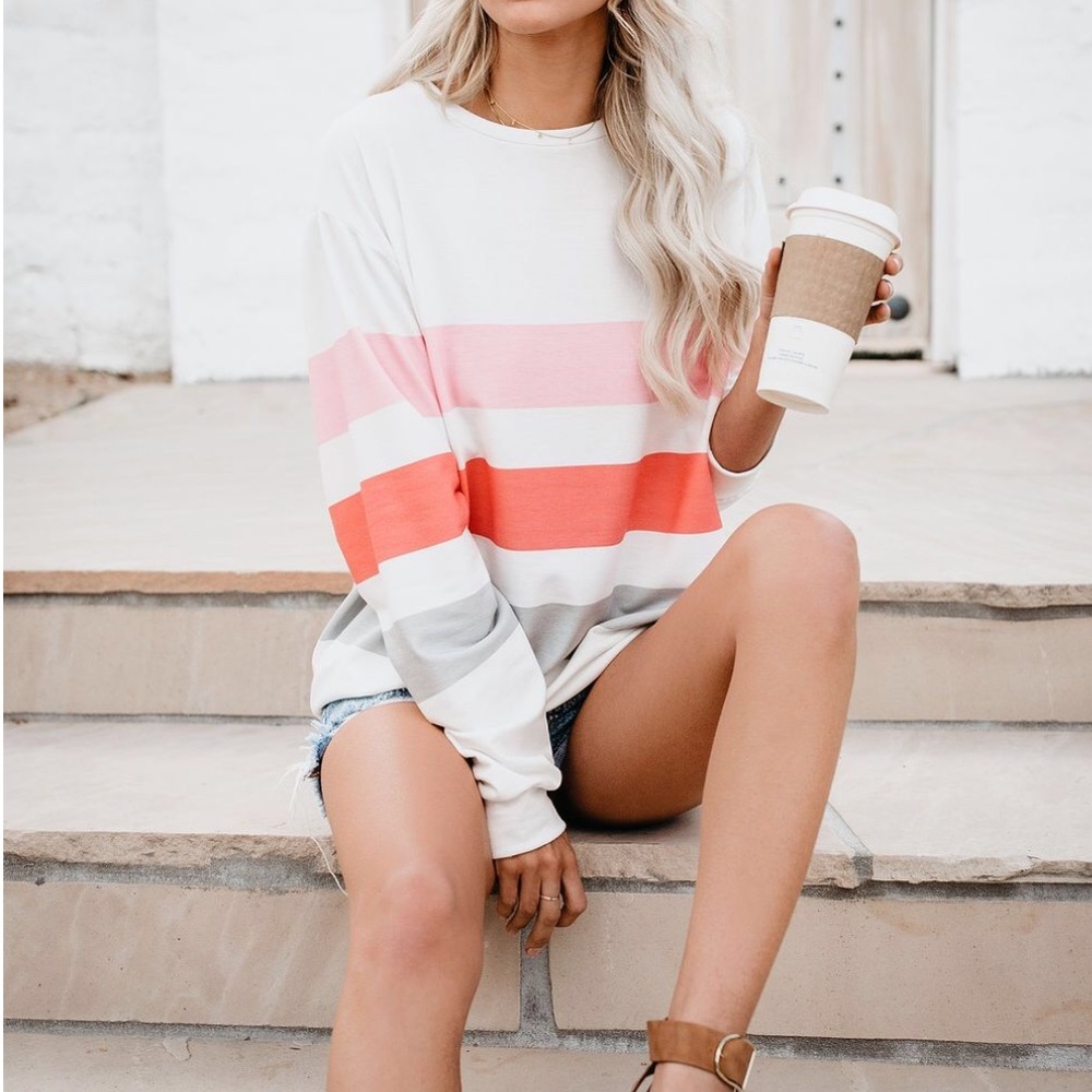 NWT Striped Soft Oversized Pullover Sweatshirt Top - Picture 3 of 8